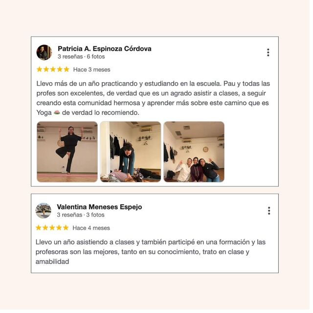 Reseña real de Google — alumna de Boticaria Yoga