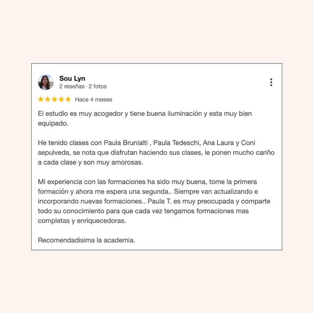 Reseña real de Google — alumna de Boticaria Yoga