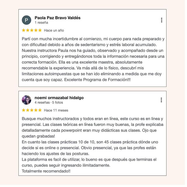 Reseña real de Google — alumna de Boticaria Yoga
